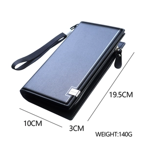 Men's business faux leather clutch bag with large capacity and zipper closure in black