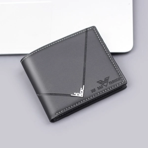 Cartera Bifold de Negocios para Hombre Cuero PU Estrecho Corto Con Ranuras para Tarjetas Decoración Esquinas Metálicas Vintage Color Sólido