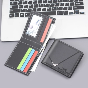Cartera delgada de cuero para hombre con ranuras para tarjetas y diseño de costura en V