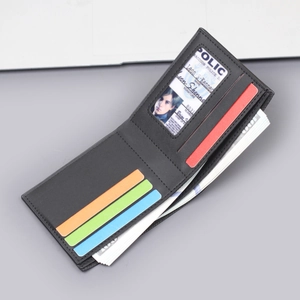 Classic black bifold leather business wallet for men with multiple card slots and ID window