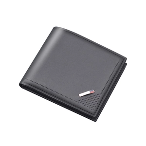 Classic black bifold leather wallet for men with tricolor metal bar and textured dots