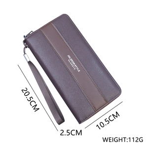 Business long wallet with zip around closure, pebble grain texture and wrist strap