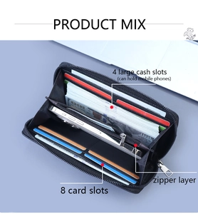 Internal structure of men's long wallet with 8 card slots and smartphone pocket