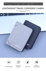 Vertical canvas bifold wallets for men showing denim texture and durable stitching details