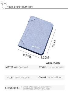 Detailed view of canvas vertical wallet with banknote slot and five card pockets