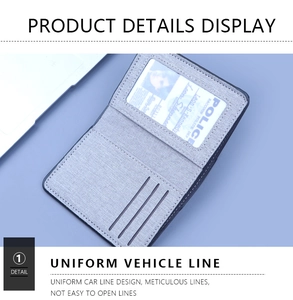 Detailed view of gray canvas wallet interior with ID window and three credit card slots