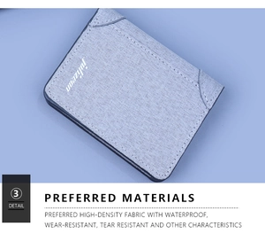 Detail view of water-resistant gray canvas wallet with durable tear-resistant fabric