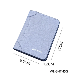 Vertical blue canvas men's wallet with white logo, 11x8.5x1.2cm slim compact design