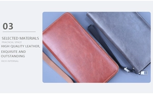 Détails de portefeuilles longs en cuir ciré vintage en marron et gris fer avec dragonnes