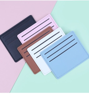 Slim PU leather card holders in multiple colors with three slots and fine stitching details
