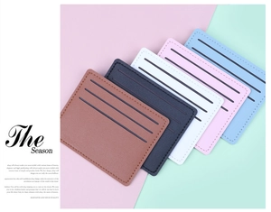 Slim PU leather card holders in five colors featuring 3 card slots and litchi texture