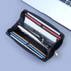 Men's large capacity black multi-functional zip long wallet with phone compartment