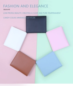 Vue à plat de porte-cartes minimalistes en cuir PU en cinq couleurs avec surpiqûres