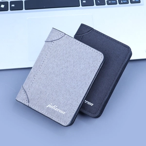 Men's Vintage Canvas Short Wallet Ultra Thin Bi-fold Card Holder Purse With ID Window Lightweight Business Casual Pocket Wallet