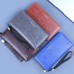 Portefeuilles longs en cuir huilé pour hommes avec fermeture éclair et dragonne multicolore