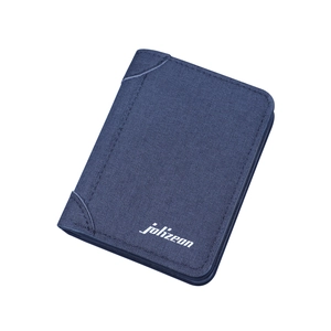 Deep blue canvas vertical bifold wallet for men with durable reinforced corners
