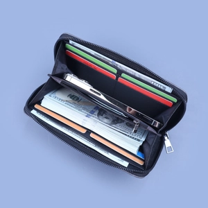 Portefeuille long vintage en cuir huilé pour hommes avec compartiment pour smartphone