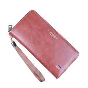 Portefeuille long vintage marron pour homme avec texture classique et dragonne pratique