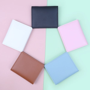 Porte-cartes Minimaliste en Cuir PU pour Femmes Pliable Mini Portefeuille Ultra-mince Plusieurs Emplacements Couleur Unie Étui ID Quotidien