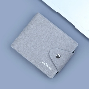 Men Bifold Wallet Canvas Slim Minimalist Large Capacity Card Holder With Snap Button Closure Lightweight Business Travel