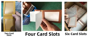 Detail view of leather card holder inserts with 2, 4, and 6 transparent card slots