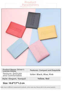 Colorful PU leather driver license holders in pink, blue, and red with 10.8x7.7cm dimensions