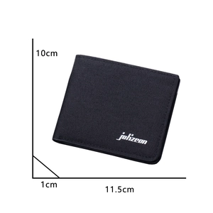 Slim black canvas bifold wallet for men showing precise 11.5cm by 10cm dimensions
