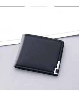 Detailed 45-degree angle view of a horizontal black bi-fold wallet with fine texture