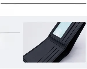 Detail view of the black men's wallet showing card slots and transparent ID window
