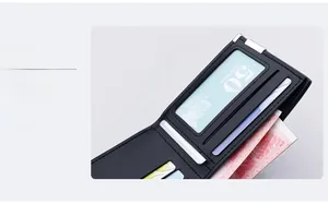 Detailed view of black men's wallet interior with card slots and bill compartments