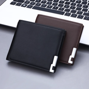 Men's Business PU Leather Short Bifold Wallet With Silver Metal Decor Multi-Card Slots Casual Slim Billfold Purse For Daily Use