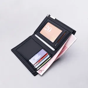 Classic black bifold men's wallet with fine lychee texture and multi-card slot design