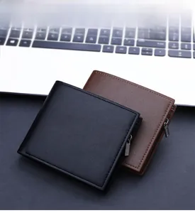 Detail showing high-quality leather texture and side metal zipper of the men wallet