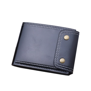 Portafoglio bifold da uomo in pelle cerata nera con bottoni a pressione in bronzo vintage