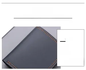 Close-up of black leather men's wallet with distinctive orange double-stitch detailing