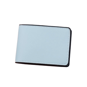 Porte-cartes gris-bleu fin pour permis de conduire avec coutures blanches contrastées