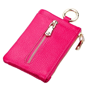 Schlüsseletui aus echtem Leder in Fuchsia mit Litschi-Muster und Gold-Schlüsselring