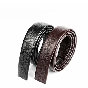 Detail of premium lychee grain top layer cowhide leather belts in black and brown