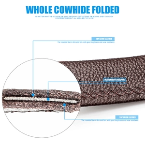 Detailed cross-section view of brown lychee grain cow leather belt with red stitching