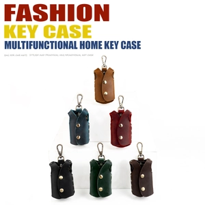 Miniature vest-shaped genuine leather key cases in various colors with metal hooks