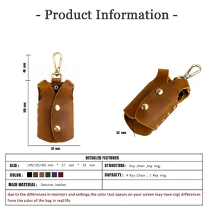 Detailed size chart for handmade genuine leather key case with structure and dimensions