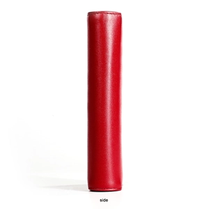 Side view of red leather RFID wallet showing slim profile and fine stitching detail