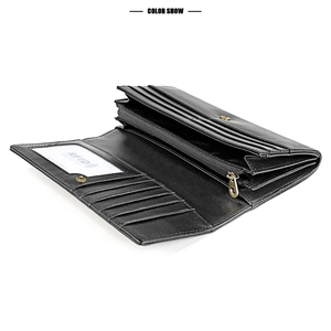 Internal layout of RFID protected leather long wallet with card slots and zipper pocket