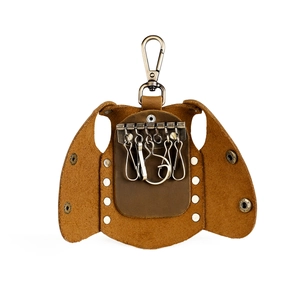 Vintage brown leather key wallet with six metal hooks and a secure lobster clasp