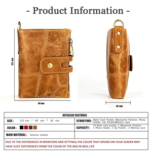 Dimensions du portefeuille RFID en cuir véritable marron avec fentes cartes et zip interne