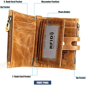 Détails de l'intérieur du portefeuille en cuir pour homme avec protection RFID et zips
