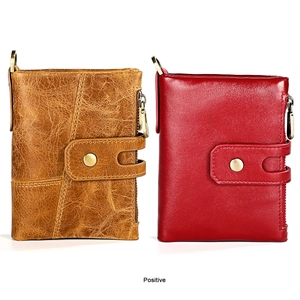 Portefeuilles homme en cuir ciré marron et cuir lisse rouge avec poches zippées