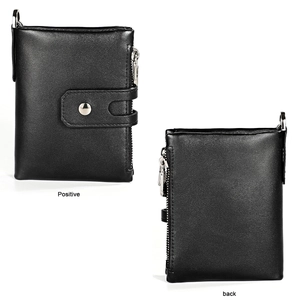 Vues avant et arrière du portefeuille RFID en cuir noir pour hommes avec chaîne et zip