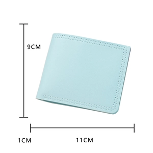 Schlanke hellblaue Damen-Lederbrieftasche mit Reißverschluss und Maßen von 11x9x1cm