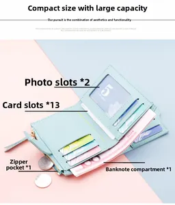 Detailed interior of women's trifold wallet with 13 card slots and zipper pocket